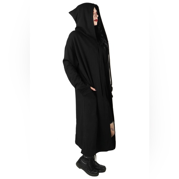 BURY A FRIEND HOODED DUSTER witchy goth Foxblood BLACK - Picture 3 of 10